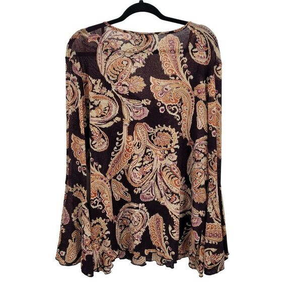 Vintage 90's Venezia Top Plus Size 18/20 Blouse Plum Paisley V-neck Bell Boho - Picture 3 of 14